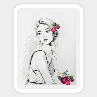 Looking back with flowers Sticker